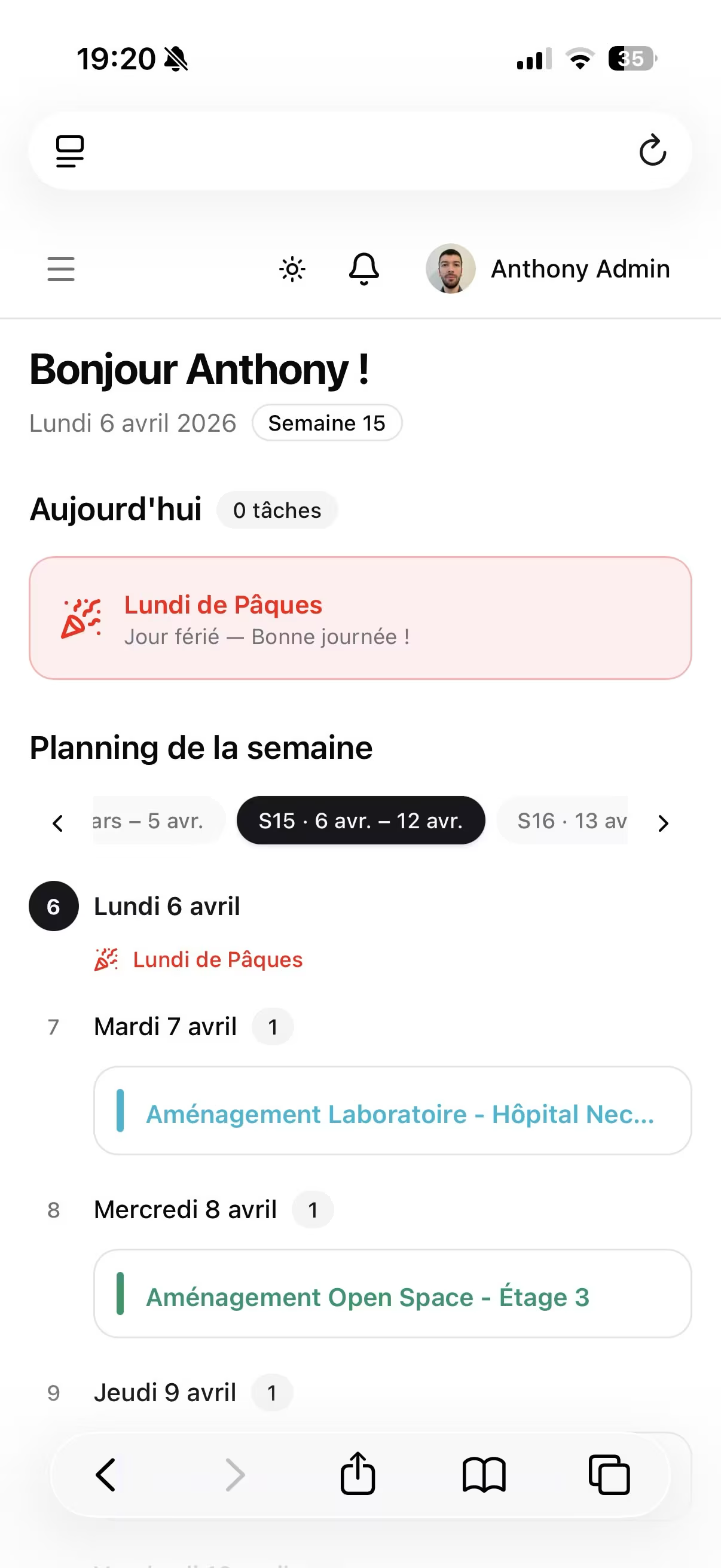Humble Planning on smartphone Humble Planning — Mobile responsive planning interface on smartphone with calendar view and task management