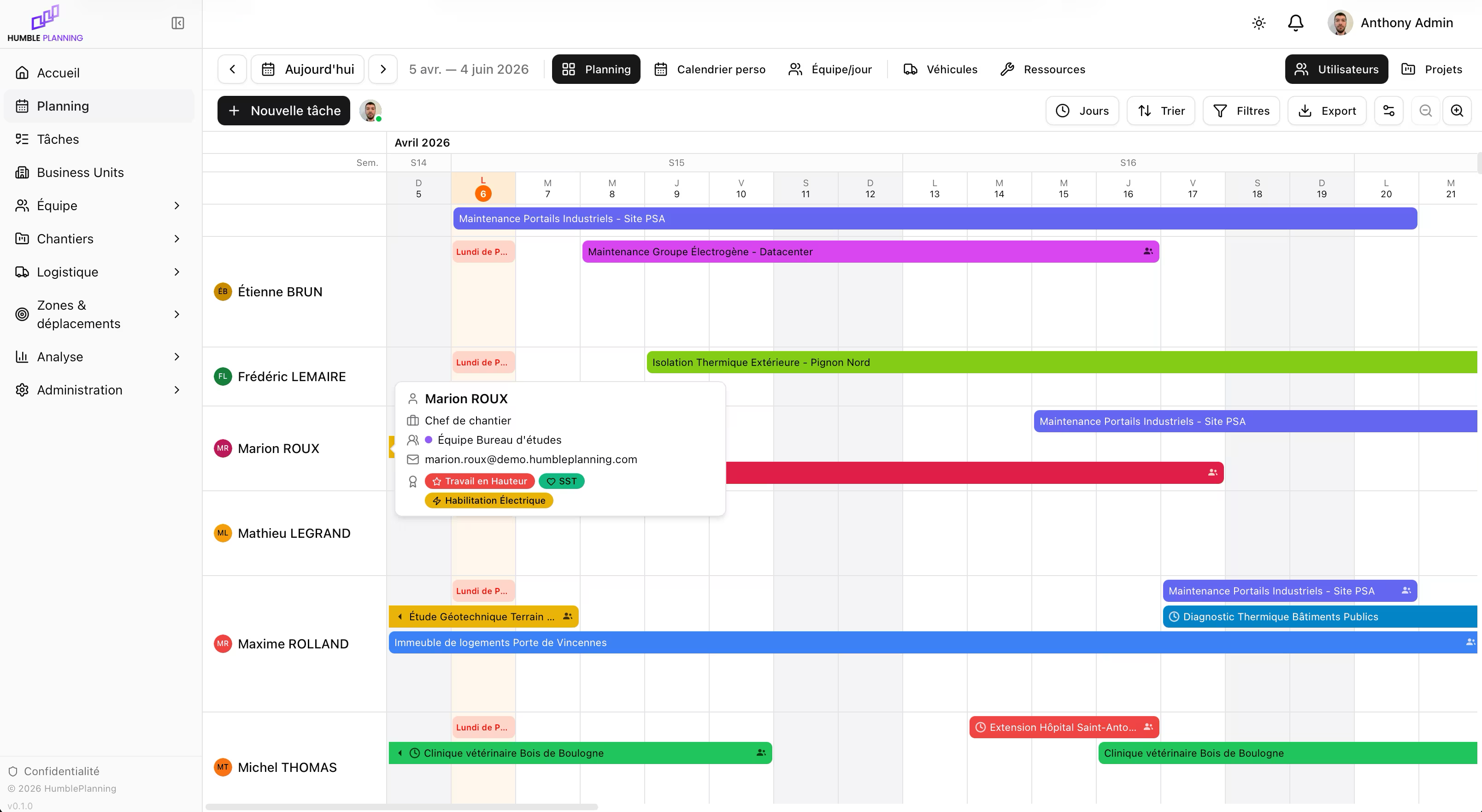 Humble Planning — Planning interface with Gantt view, team management and project tracking