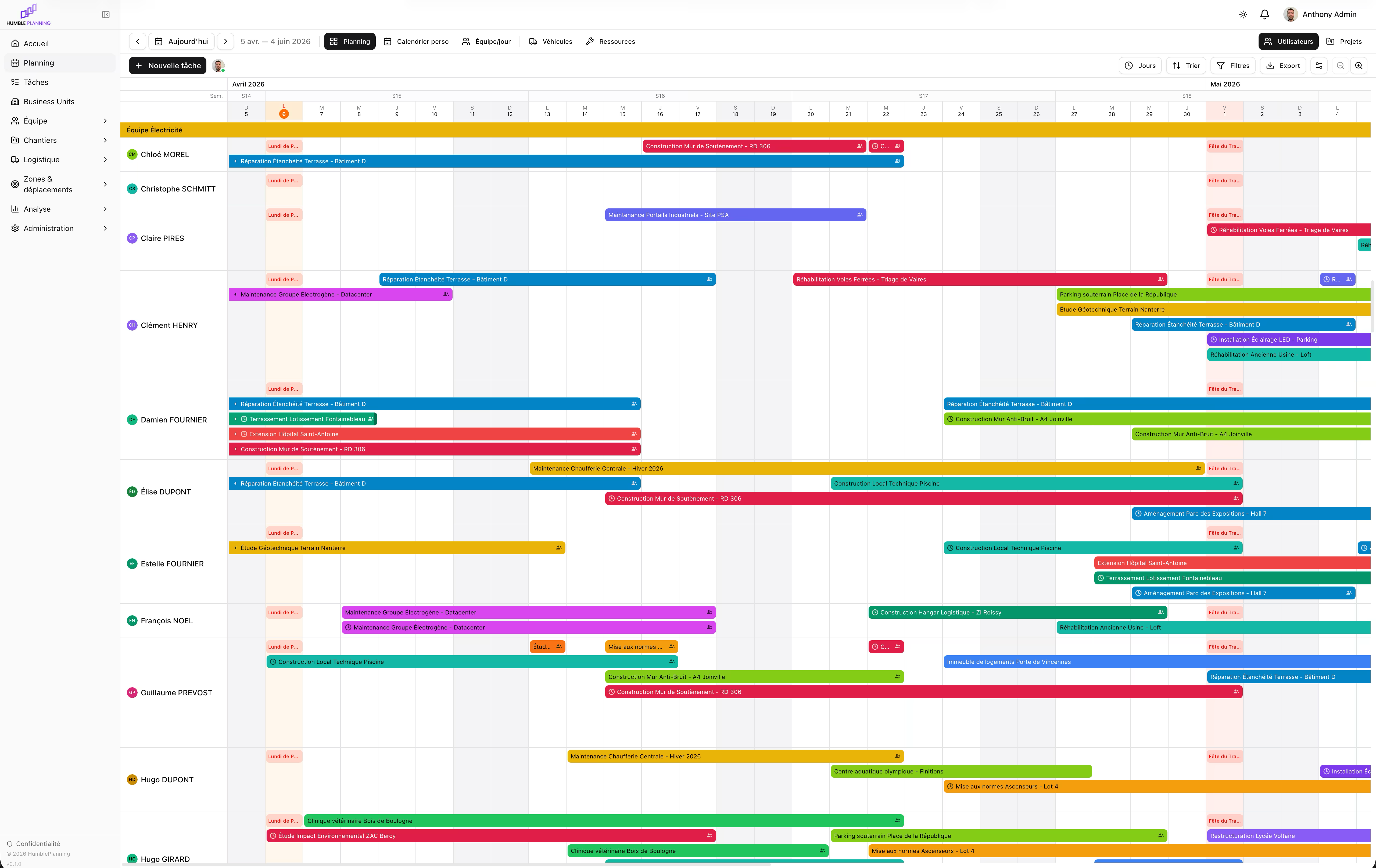 Humble Planning interface Humble Planning — Enterprise planning software with Gantt view, team management and real-time project tracking